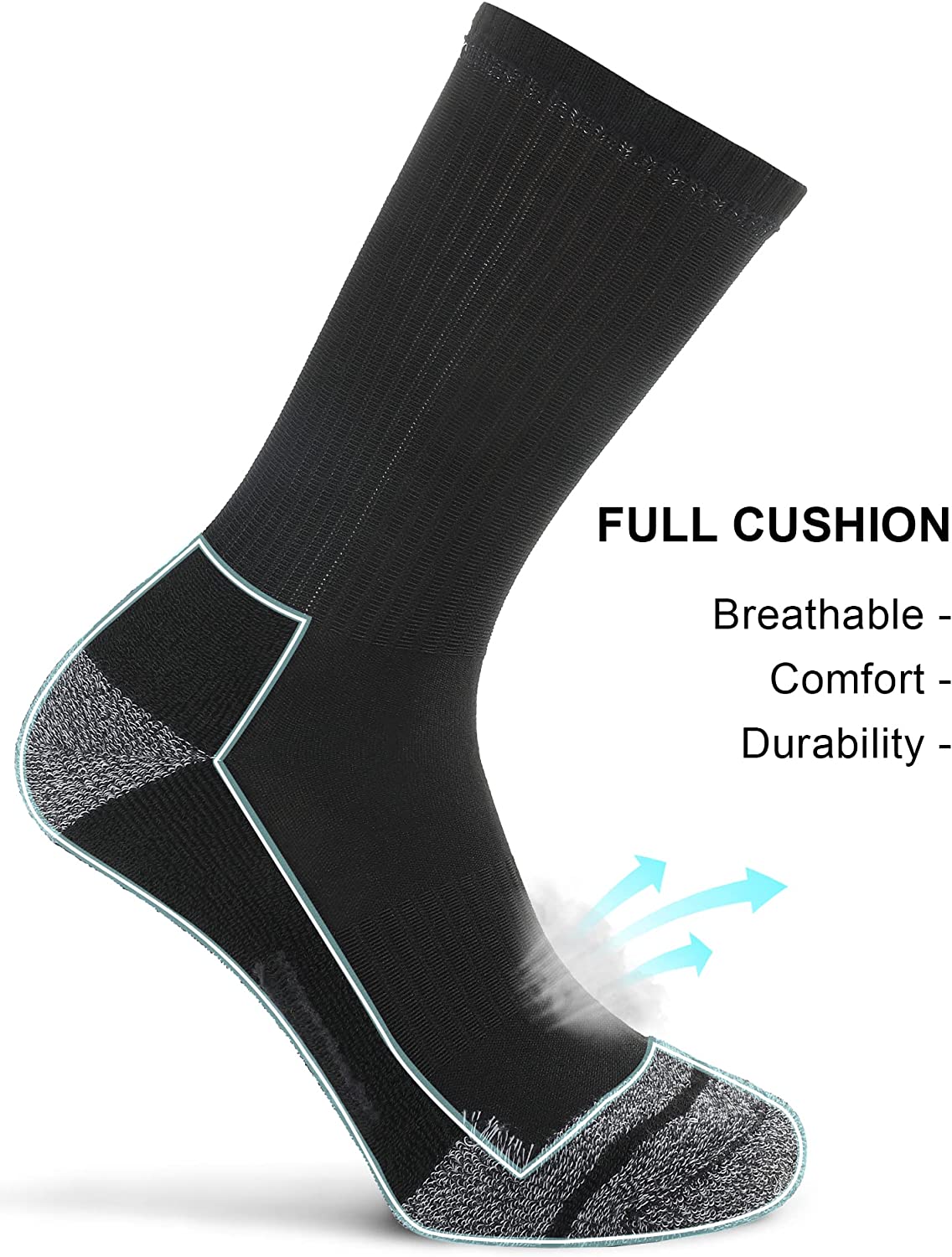 FITRELL 6 Pack Men's Athletic Crew Socks Cushioned Work Boot Socks Size 9-12/12-15 - Image 2